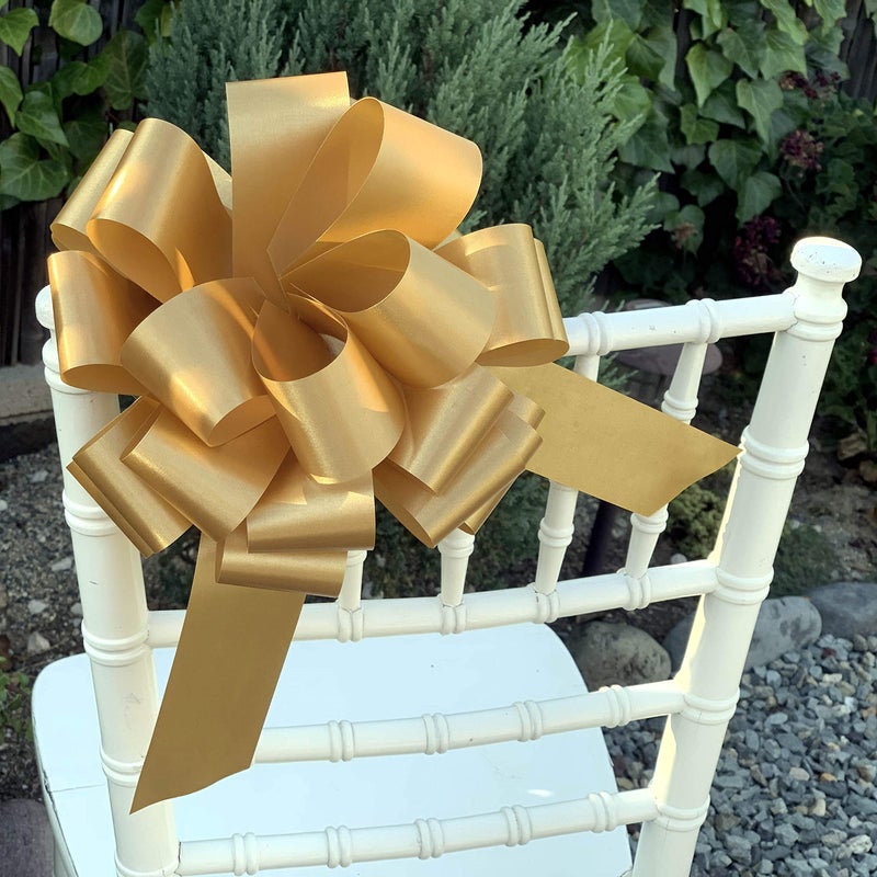 GiftWrap Etc. Large Gold Ribbon Pull Bows - 9"" Wide  Set of 6  Fall Decoration  Thanksgiving  Christmas  Gift Basket  Presents  Anniversary  Birthday  Wreath  Swag  Fundraiser  Classroom  Office  NYE - Image 5